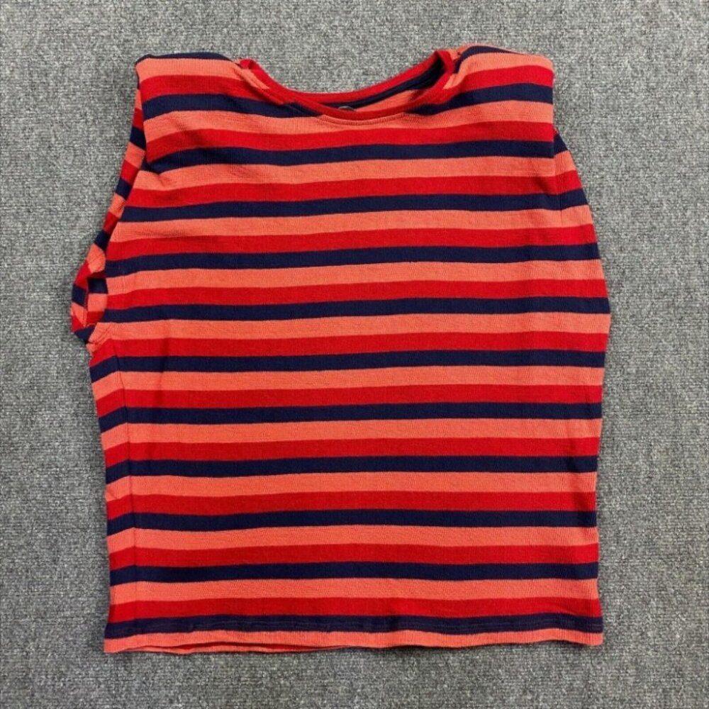 Anthropologie Tank Top Women's Small Striped Red Blue Relaxed Fit Shoulder Pad